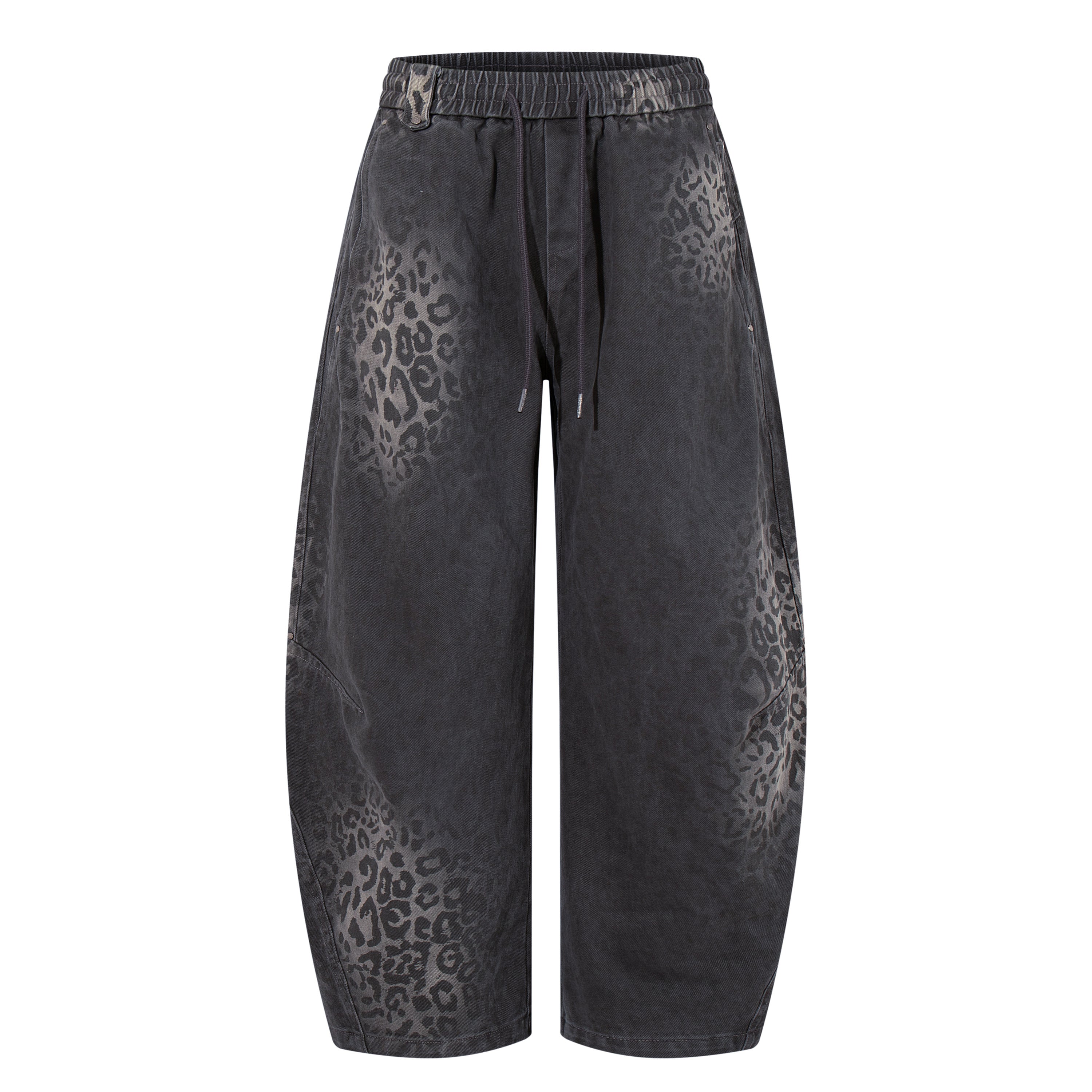 Unisex Trendy Streetwear Leopard-Print Gradient Distressed Curved-Leg Jeans