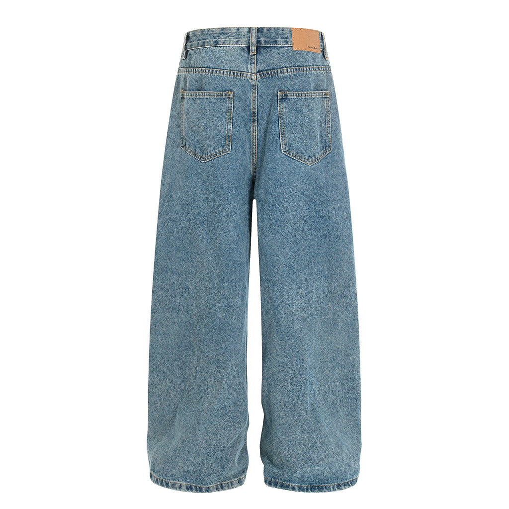 DONOTLOGO Urban Heritage Collection | Unisex Oversized Deconstructed Denim | Retro Aesthetic High-Rise Wide-Leg Bottoms with Authentic Diagonal Button & Folded Waist Detail
