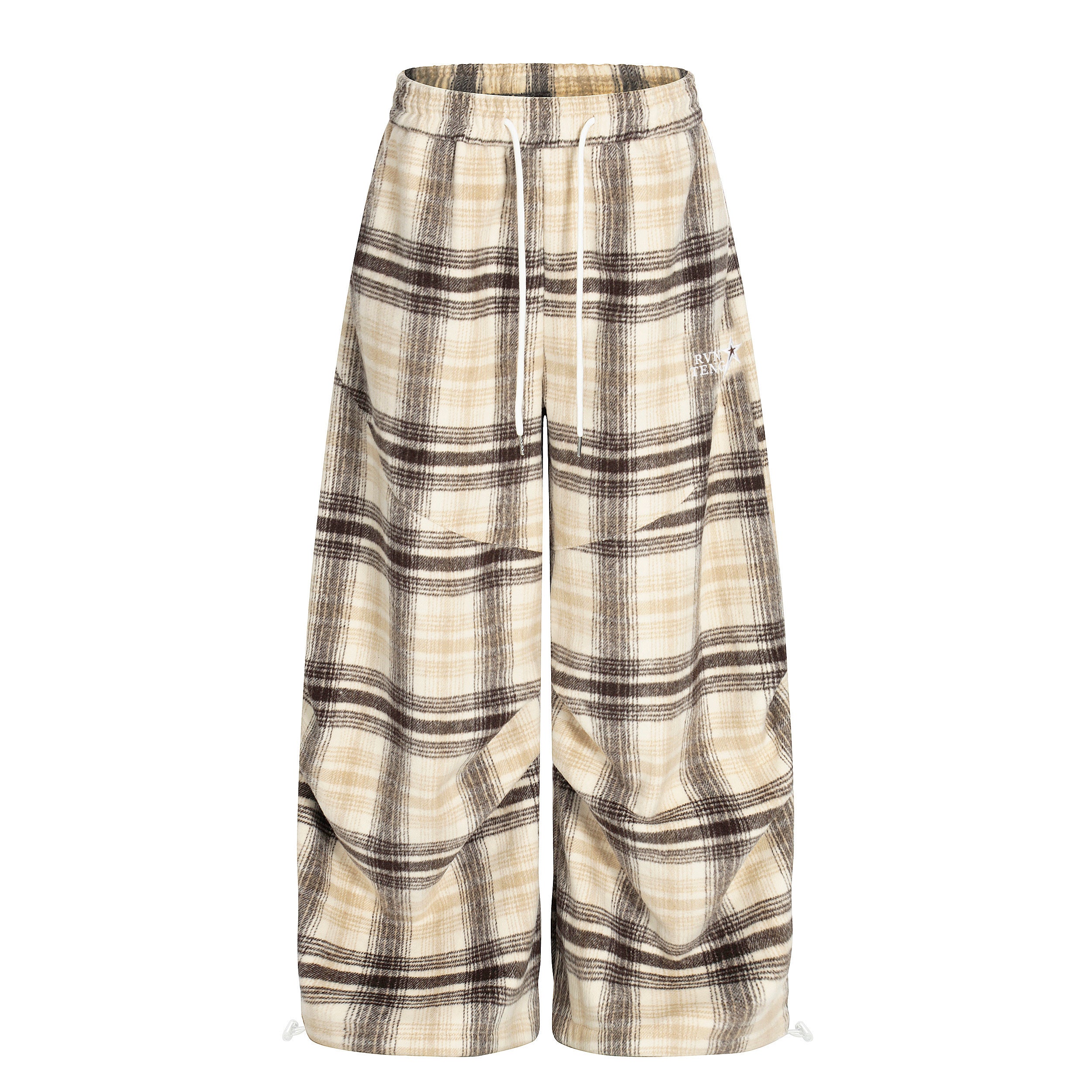 DONOTLOGO Unisex Vintage Plaid Wide-Leg Pants | Curved Fit, Drawstring Waist | Embroidered Detail | Casual Streetwear Must-Have