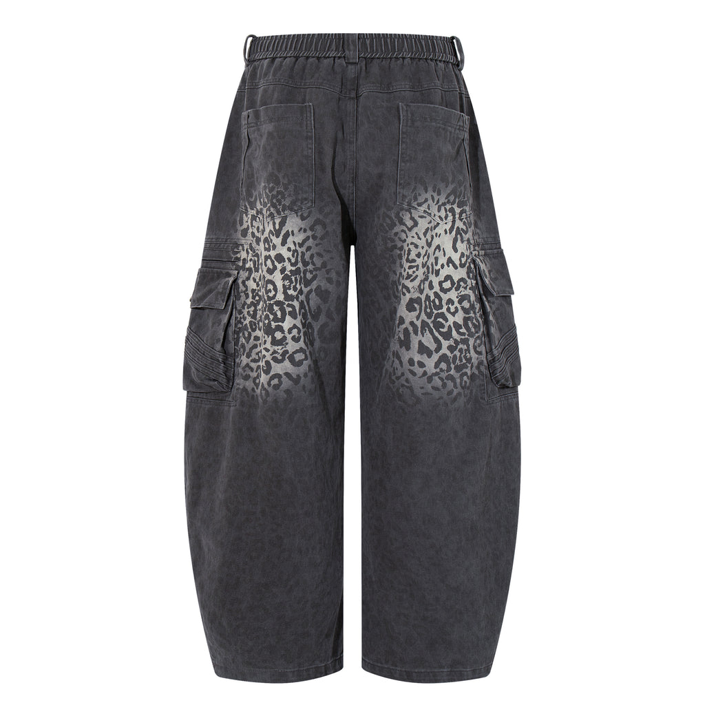 Unisex Vintage Leopard-Print Loose-Fit Gradient Denim Casual Jeans