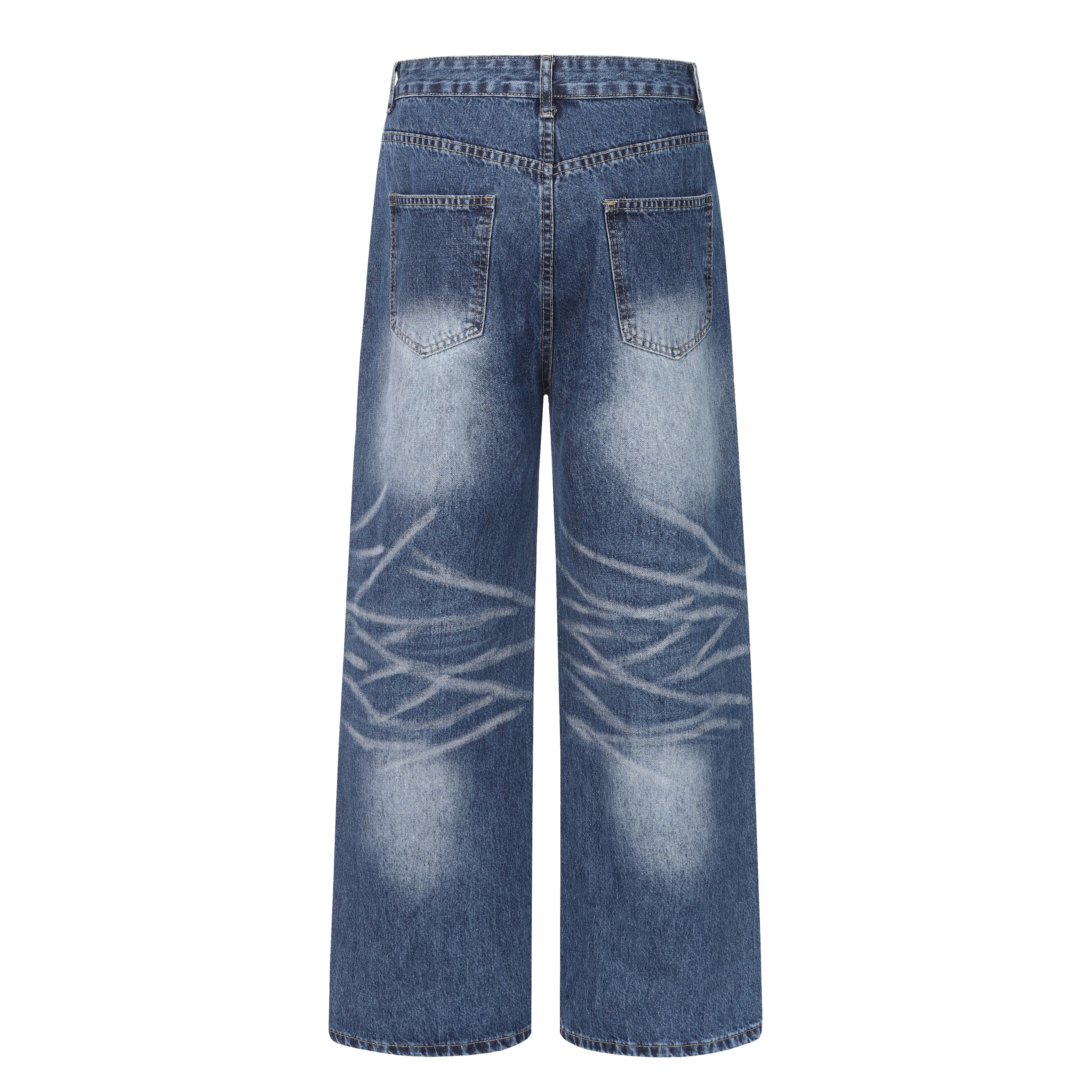 DONOTLOGO Retro Blue Baggy Denim Pants | Unisex Y2K Wide Leg Trousers with Natural Whiskering & Fade | High Street Relaxed Fit Bottoms