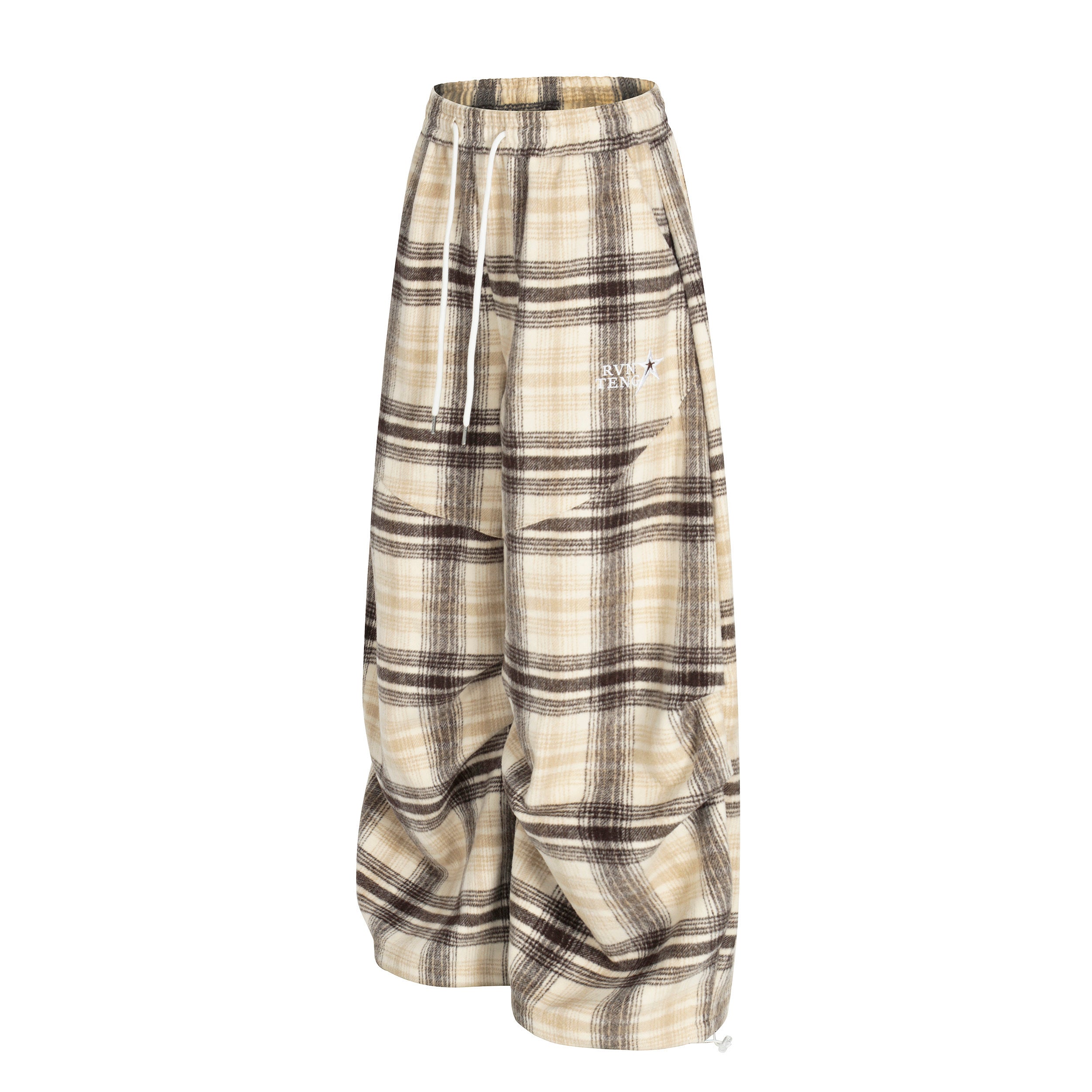 DONOTLOGO Unisex Vintage Plaid Wide-Leg Pants | Curved Fit, Drawstring Waist | Embroidered Detail | Casual Streetwear Must-Have