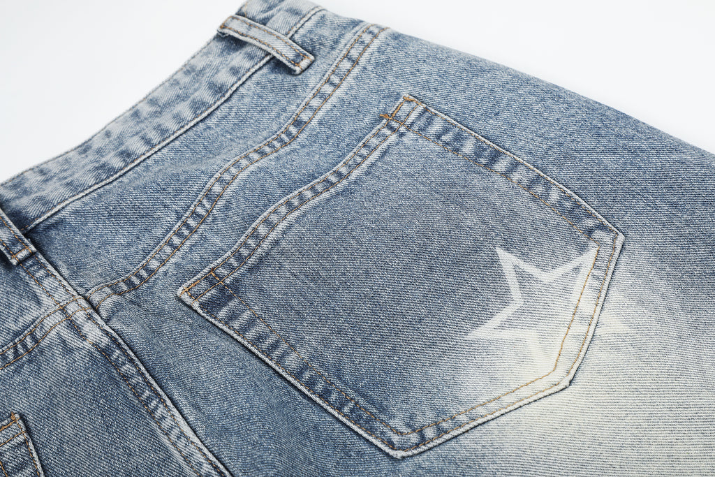 DONOTLOGO Urban Edge Collection | Unisex Relaxed Fit Denim Jeans | Bold Star Embroidery & Ripped Wash Finish with Classic Cotton Denim Fabric