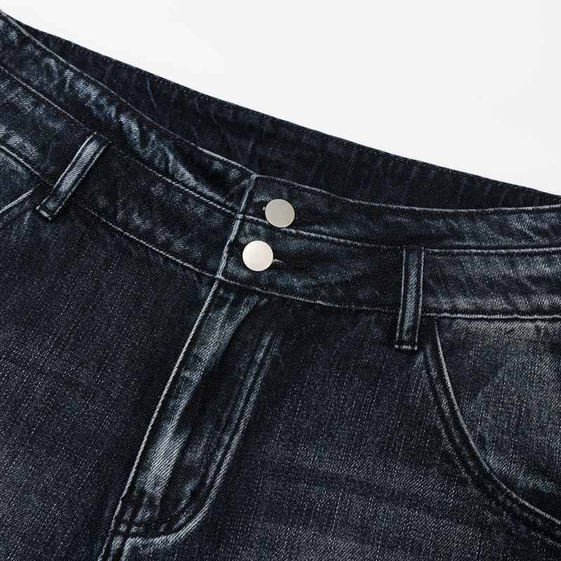 DONOTLOGO Urban Edge Collection | Unisex Relaxed Fit Denim Shorts | Bold Cat Whisker Seaming & Faded Wash Finish with Classic Cotton Denim Fabric