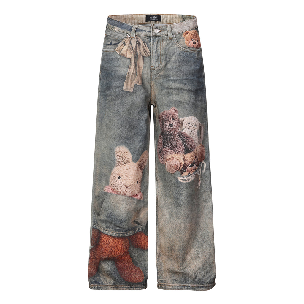 DONOTLOGO Urban Streetwear Collection | Unisex Relaxed Denim Trousers | Bold 3D Animal Motif & High-Rise Silhouette with Premium Cotton Blend