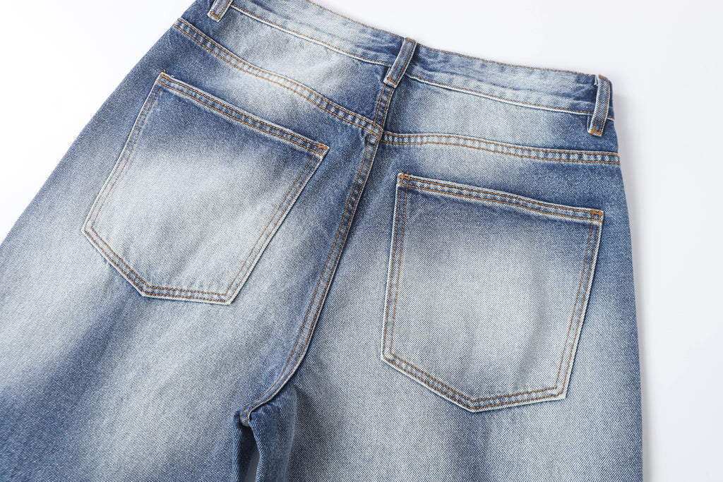 DONOTLOGO Retro Blue Baggy Denim Pants | Unisex Y2K Wide Leg Trousers with Natural Whiskering & Fade | High Street Relaxed Fit Bottoms