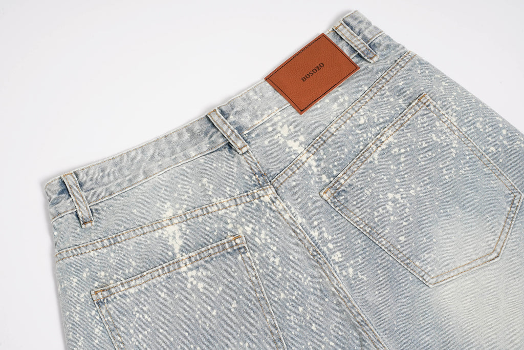 DONOTLOGO Distressed Paint Splash Denim Shorts - Retro High Waisted Loose Fit Jean Shorts - Unisex Y2K Streetwear Bermuda Trousers
