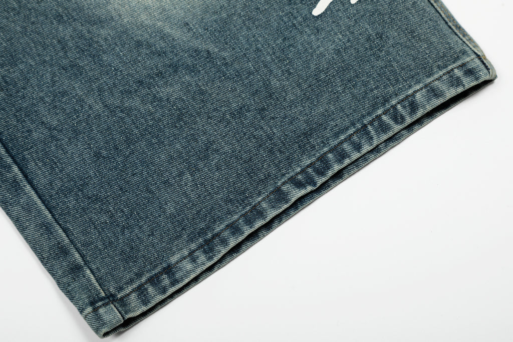 Unisex Floral Print Design Denim Jeans