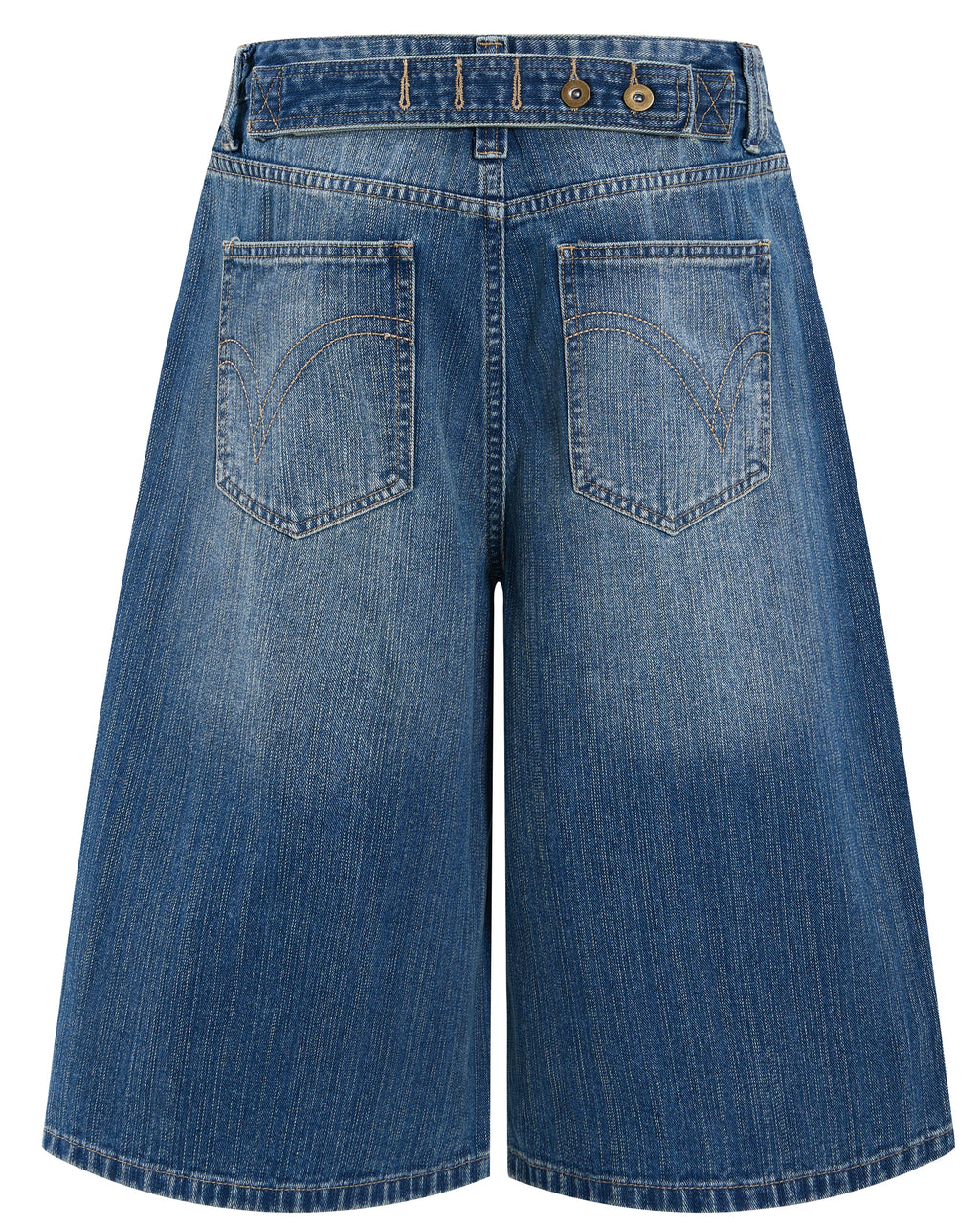 DONOTLOGO Retro Blue Baggy Denim Shorts | Unisex Y2K Wide Leg Trousers with Natural Whiskering & Fade | High Street Relaxed Fit Bottoms