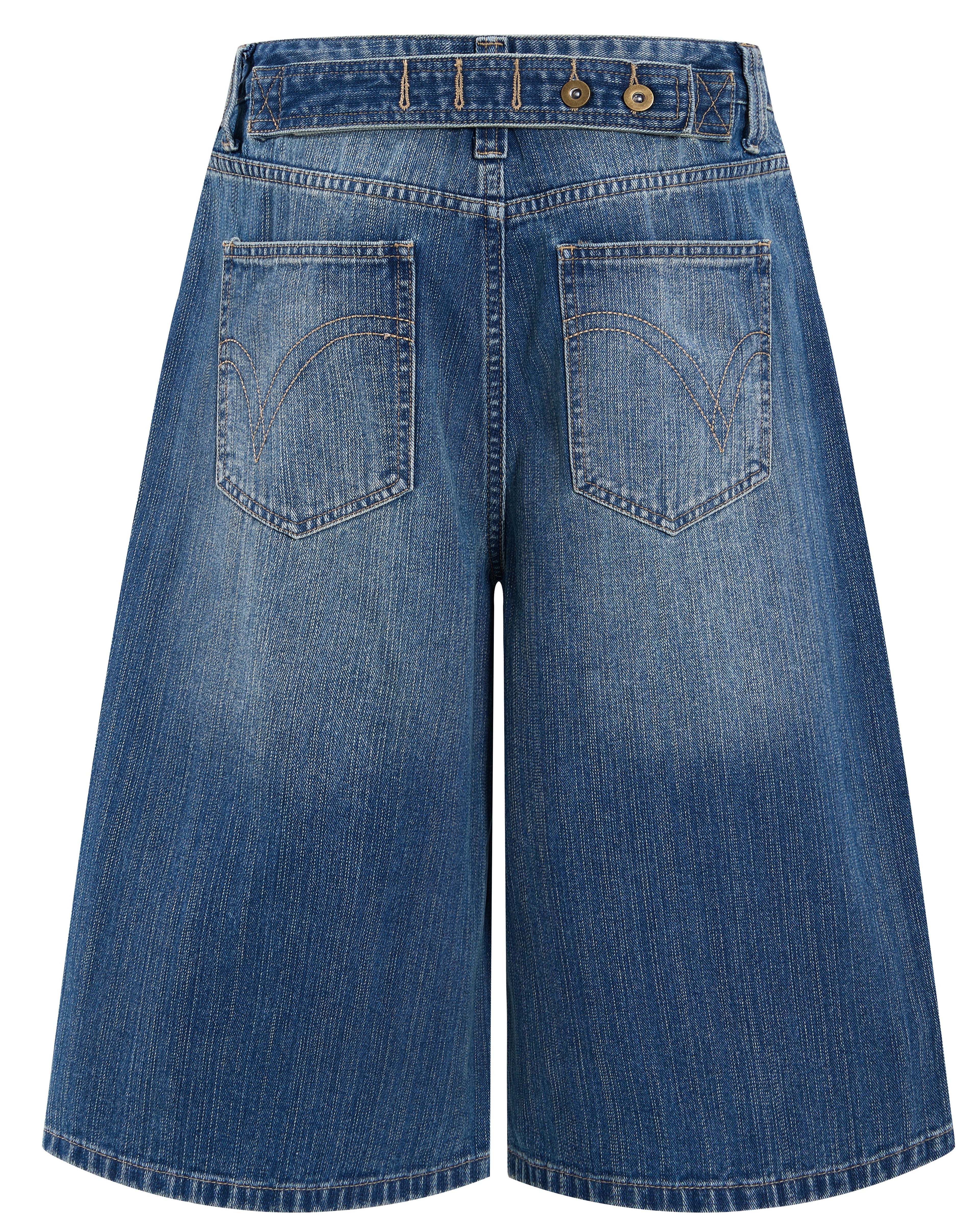 DONOTLOGO Retro Blue Baggy Denim Shorts | Unisex Y2K Wide Leg Trousers with Natural Whiskering & Fade | High Street Relaxed Fit Bottoms