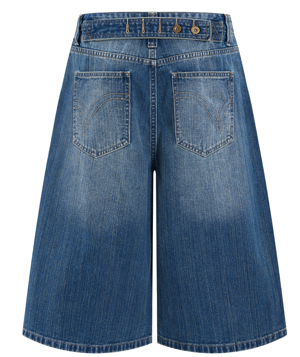 DONOTLOGO Urban Edge Collection | Unisex Relaxed Fit Denim Shorts | Bold Cat Whisker Seaming & Faded Wash Finish with Classic Cotton Denim Fabric