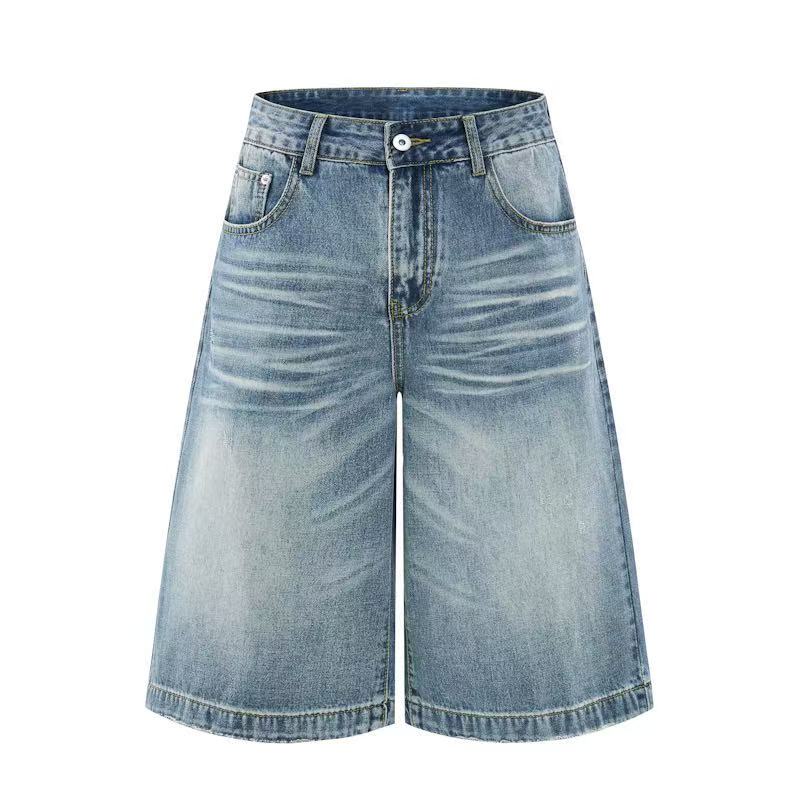 DONOTLOGO Heavy Cat Whisker Washed Wide-Leg Denim | Unisex Y2K Oversized 5-Inch Trousers | Vintage High Street Baggy Shorts
