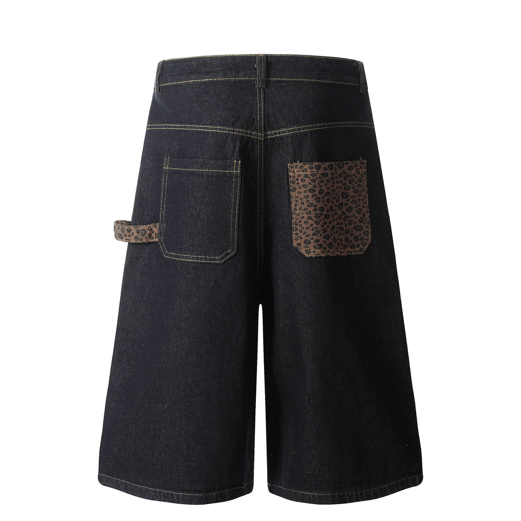 Unisex Vintage Leopard Applique Denim Jeans