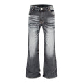 Vintage Washed Whiskered Black & Gray Distressed Flared Jeans