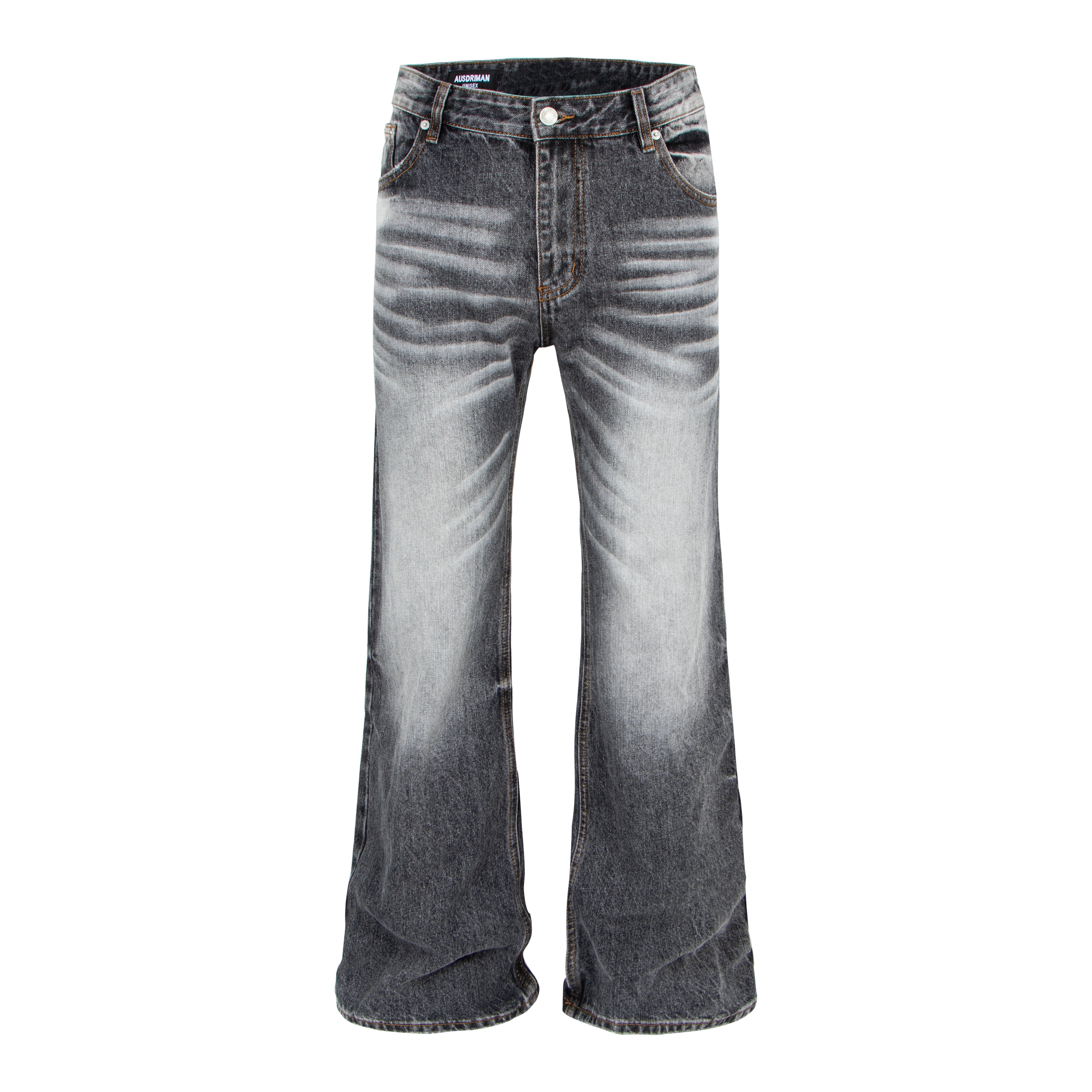 Vintage Washed Whiskered Black & Gray Distressed Flared Jeans