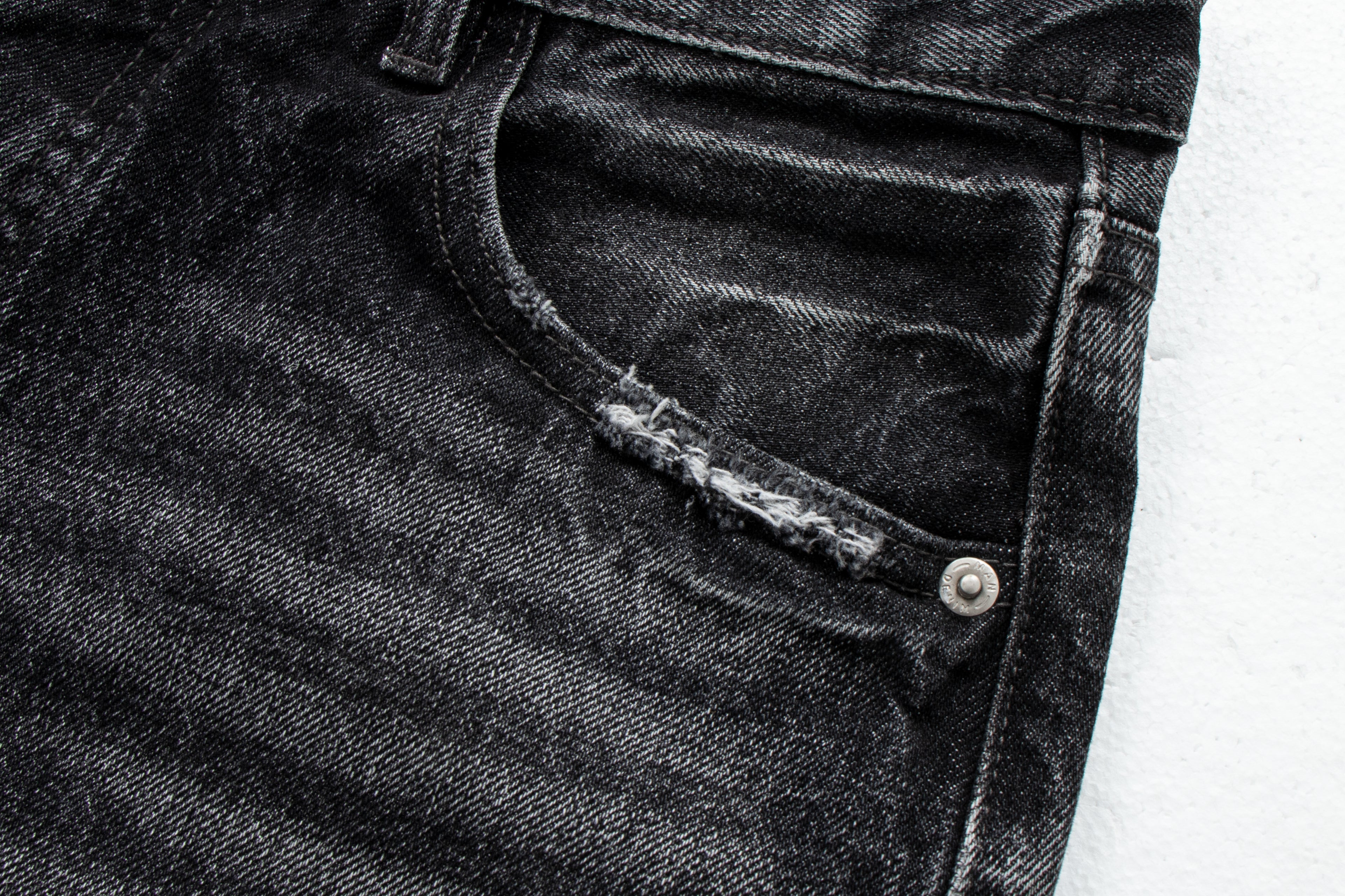 Lightning Pattern Vintage Washed Distressed Straight-Leg Denim Jeans