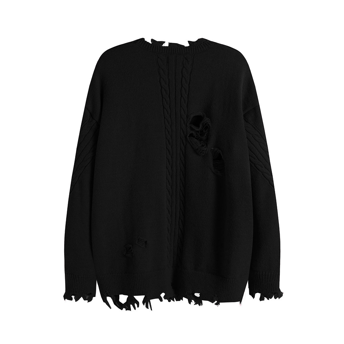 Unisex Streetwear Cable-Knit Sweater with Distressed Lettering