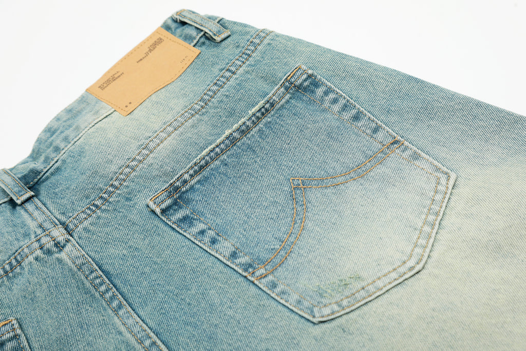 DONOTLOGO Urban Heritage Collection | Unisex Oversized Cropped Denim | Retro Aesthetic High-Rise Wide-Leg Bottoms with Authentic Fade Detail