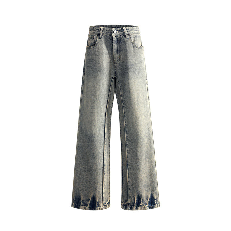 Unisex Distressed Straight-Leg Wide-Leg Denim Jeans