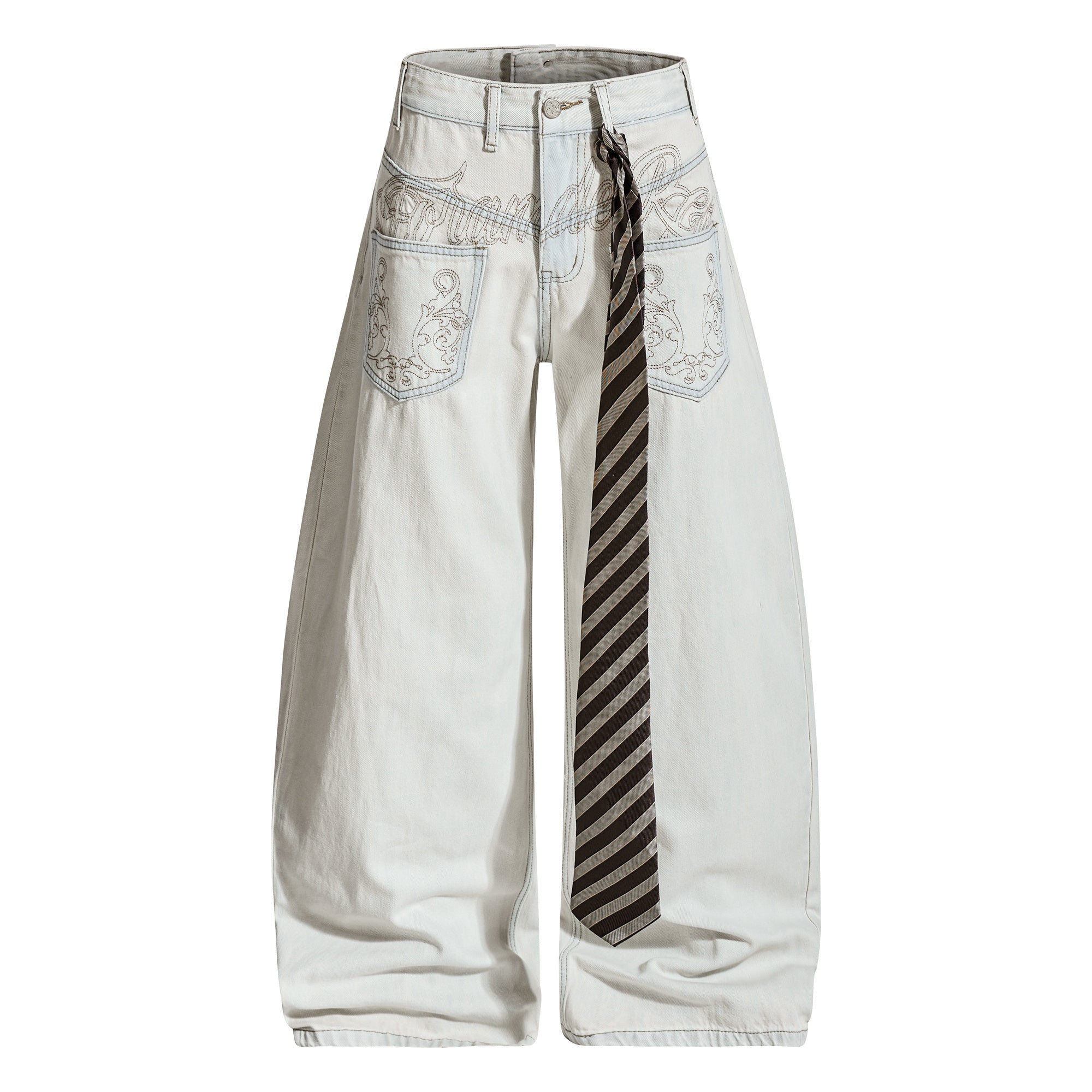 Unisex Embroidered Design with Tie Denim Jeans