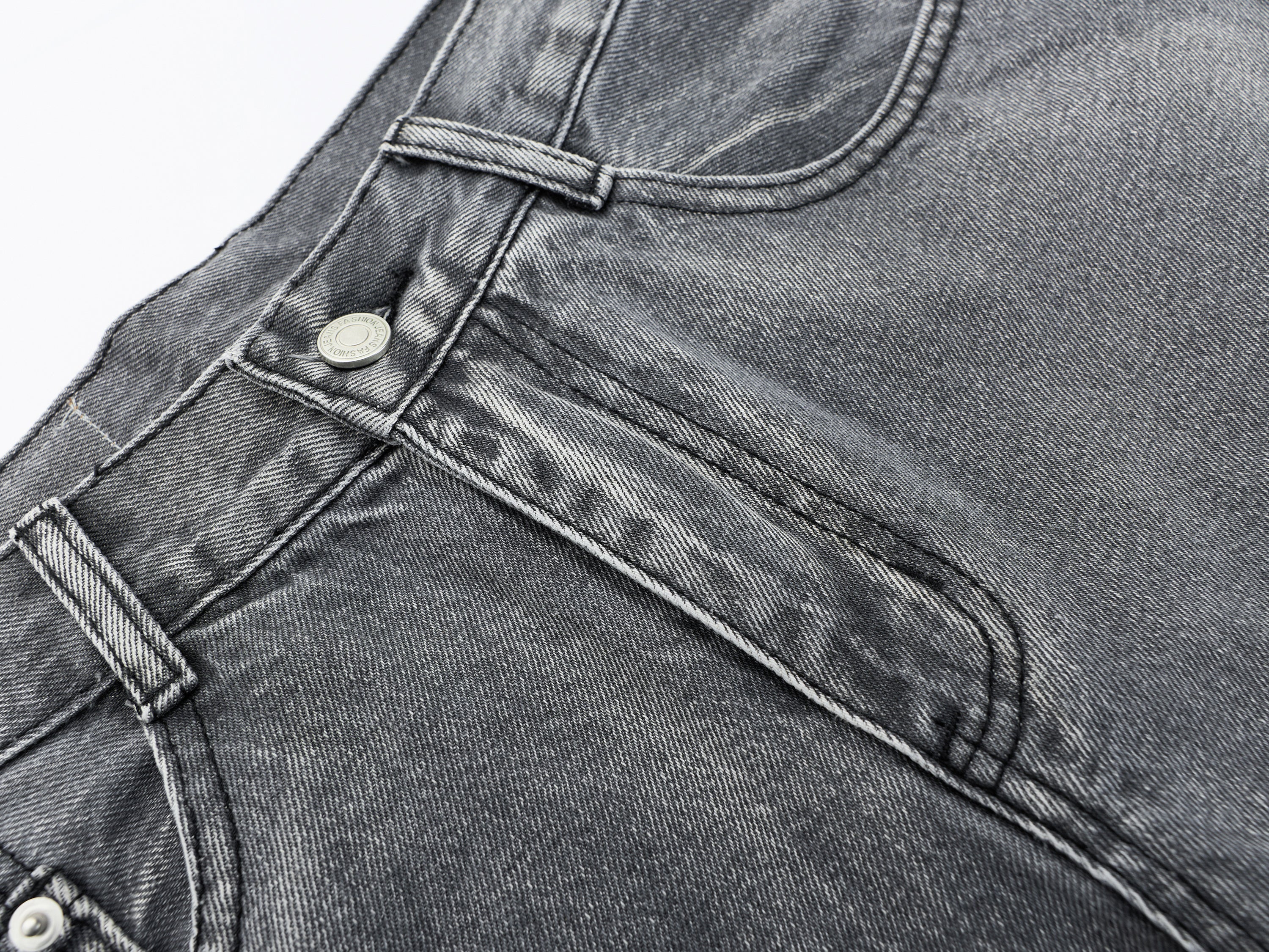 DONOTLOGO Oversized Grey Wash Denim Jeans - Unisex Baggy Trousers with Asymmetrical Seam Design - Edgy Streetwear Bottom with Wide Leg Silhouette & Raw Hem