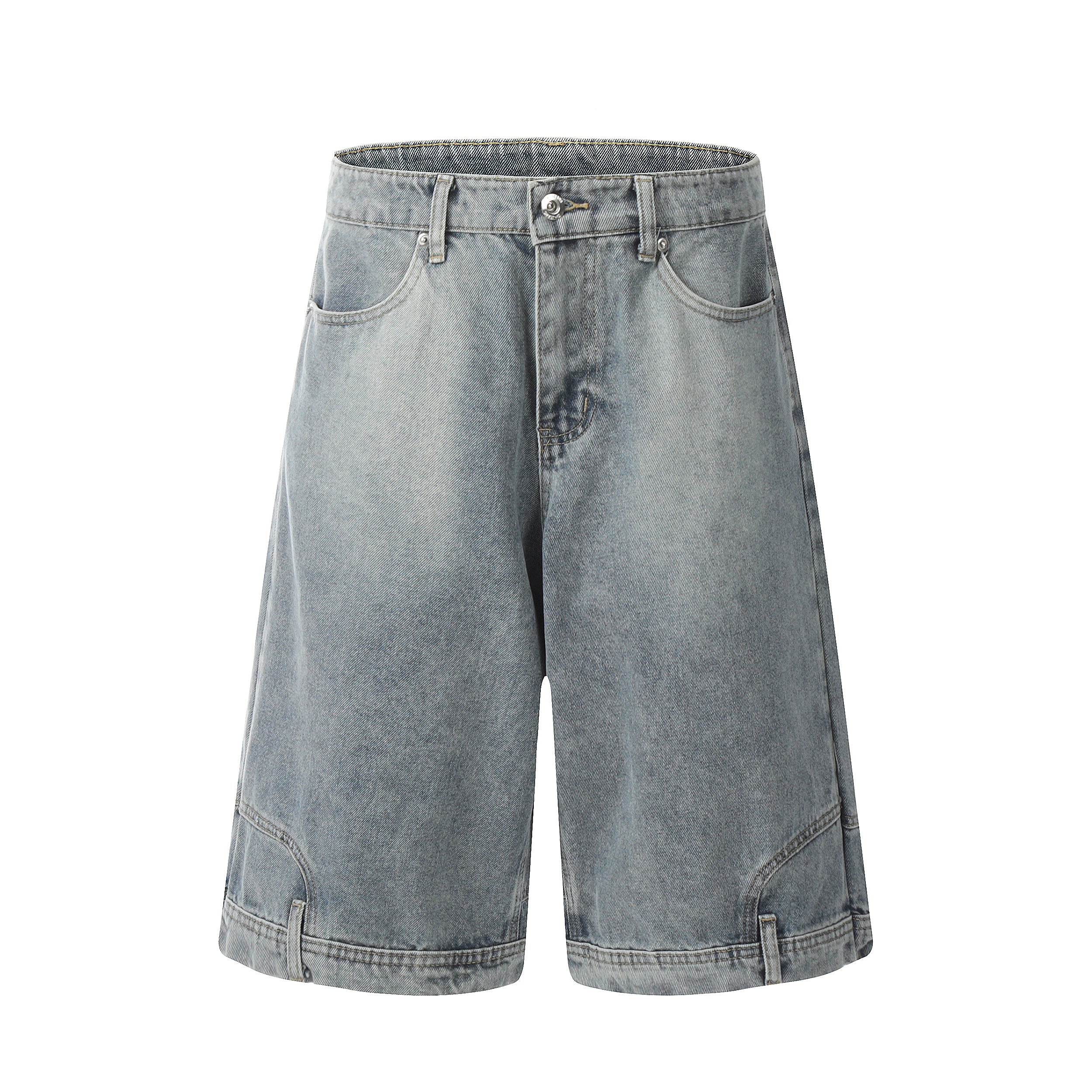 DONOTLOGO Sun-Faded Baggy Denim Jorts - Unisex Vintage Washed Streetwear Shorts - Edgy Oversized Bottom with Raw Hem & Distressed Pockets
