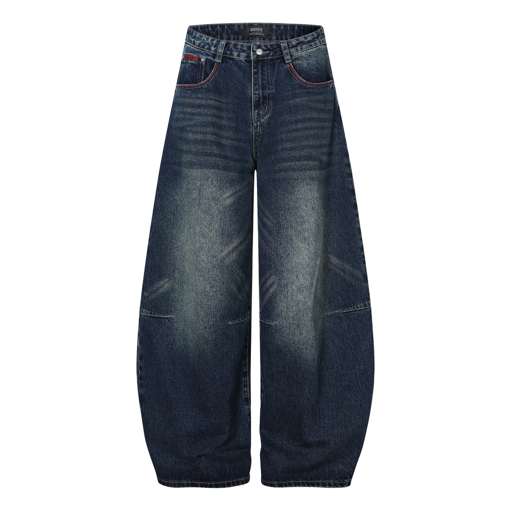 Unisex Whisker Embroidered Denim Jeans