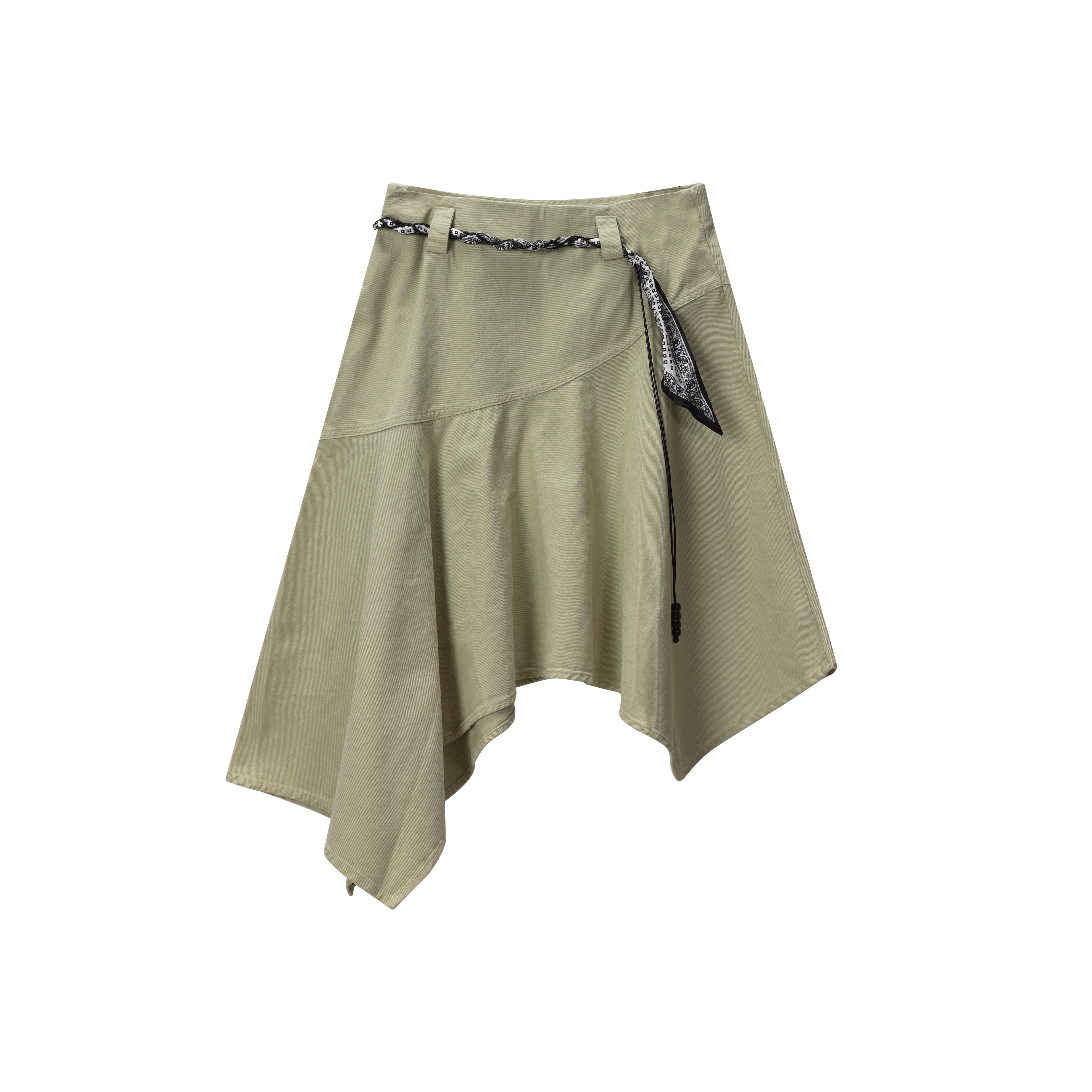 DONOTLOGO Asymmetrical Olive Skirt | 3D Print Ribbon Detail | Festival & Street Style Summer Must-Have