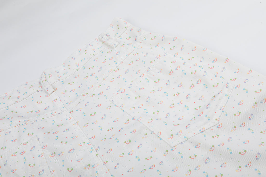 DONOTLOGO Whimsical Garden Collection | Unisex Relaxed Fit Cotton Cropped Pants | Playful Micro-Floral Print with Detachable Star Pendant Detail