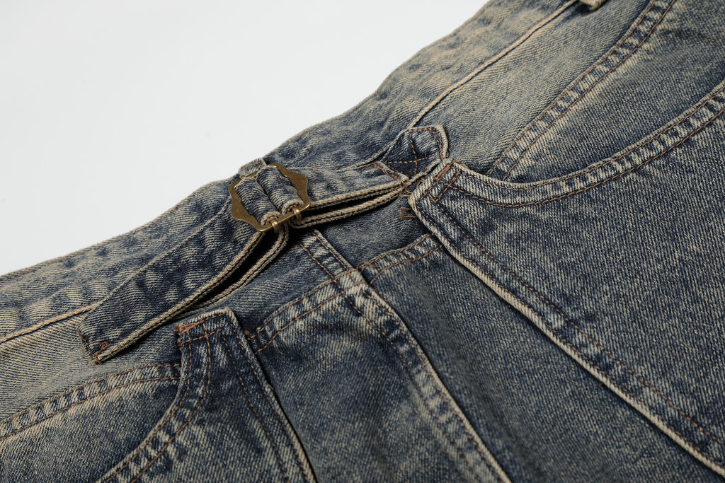 DONOTLOGO Vintage Denim Revival Collection | Unisex Relaxed Fit Washed Cropped Pants | Bold Contrast Stitching & Belt Loop Detail with Vintage Wash Finish