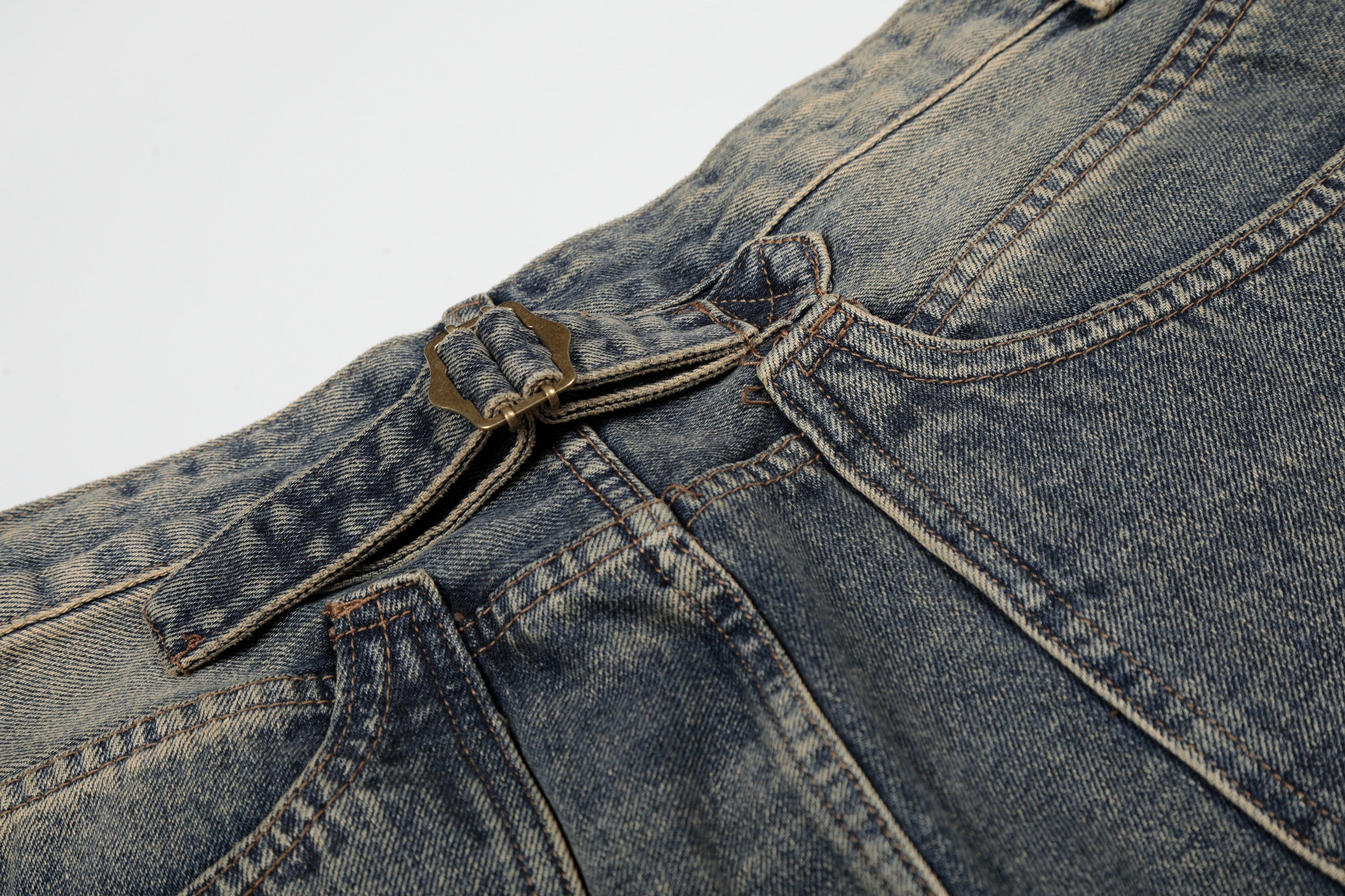 DONOTLOGO Vintage Denim Revival Collection | Unisex Relaxed Fit Washed Cropped Pants | Bold Contrast Stitching & Belt Loop Detail with Vintage Wash Finish