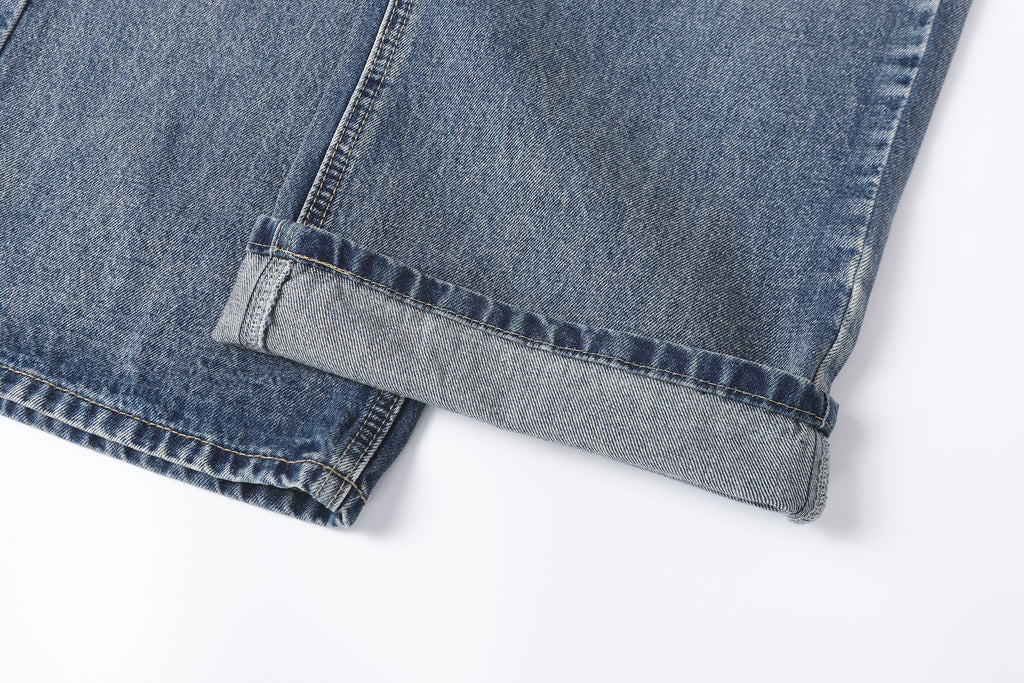 DONOTLOGO Retro Blue Baggy Denim Pants | Unisex Y2K Wide Leg Trousers with Natural Whiskering & Fade | High Street Relaxed Fit Bottoms