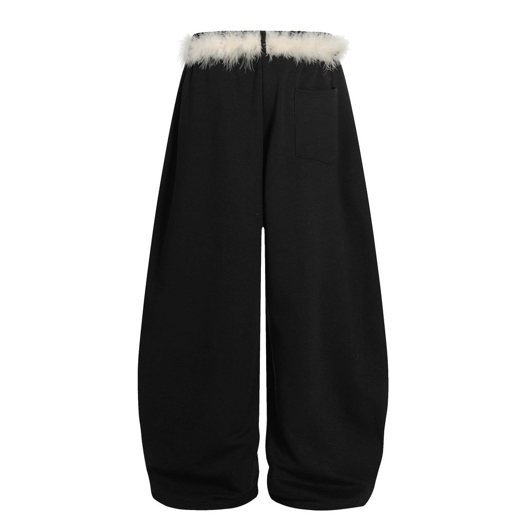 DONOTLOGO Urban Streetwear Collection | Unisex Relaxed Silhouette Sweatpants | Bold Faux Fur Motif & Soft Cotton Knit Fabric