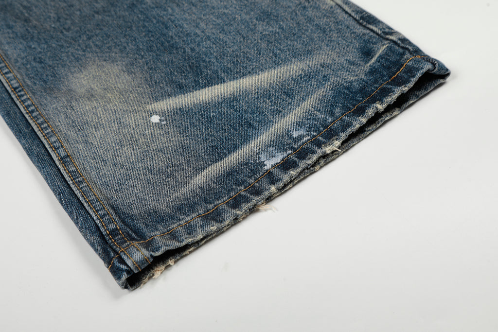 DONOTLOGO Urban Heritage Collection | Unisex Oversized Washed Denim | Retro Aesthetic High-Rise Wide-Leg Bottoms with Authentic Cat Whisker & Splatter Detail