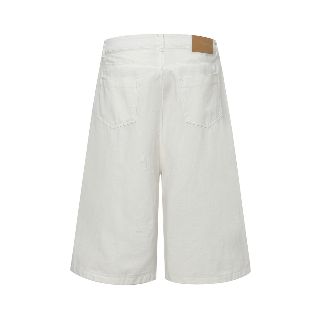DONOTLOGO Urban Minimalist Collection | Unisex Relaxed Fit Denim Shorts | Clean White Silhouette & Leather Patch Detail with Breathable Cotton Fabric