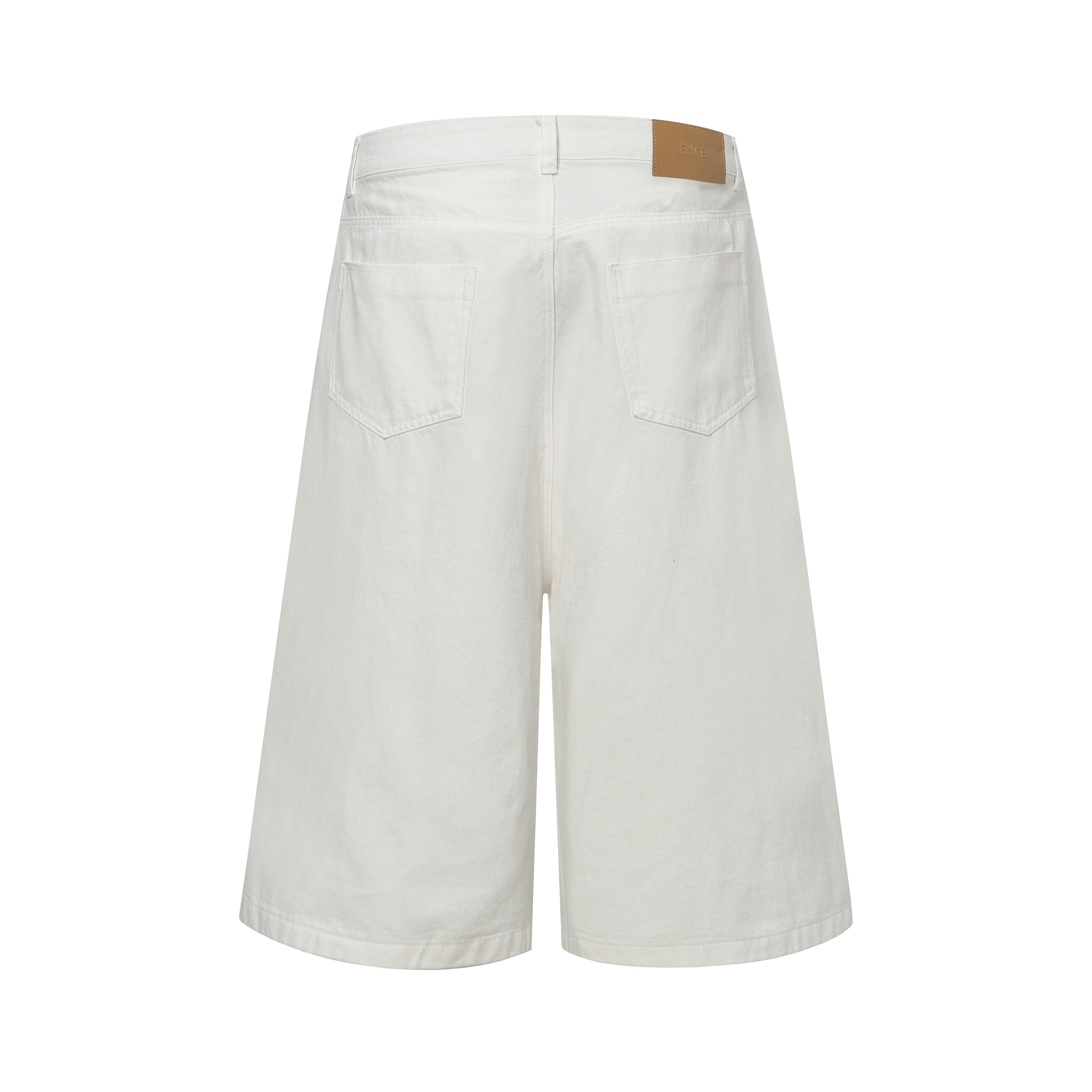 DONOTLOGO Urban Minimalist Collection | Unisex Relaxed Fit Denim Shorts | Clean White Silhouette & Leather Patch Detail with Breathable Cotton Fabric