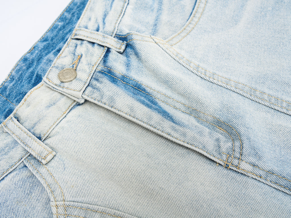 DONOTLOGO Oversized Light Wash Denim Jeans - Unisex Baggy Trousers with Distressed Whisker Effect - Edgy Streetwear Bottom with Wide Leg Silhouette & Raw Hem