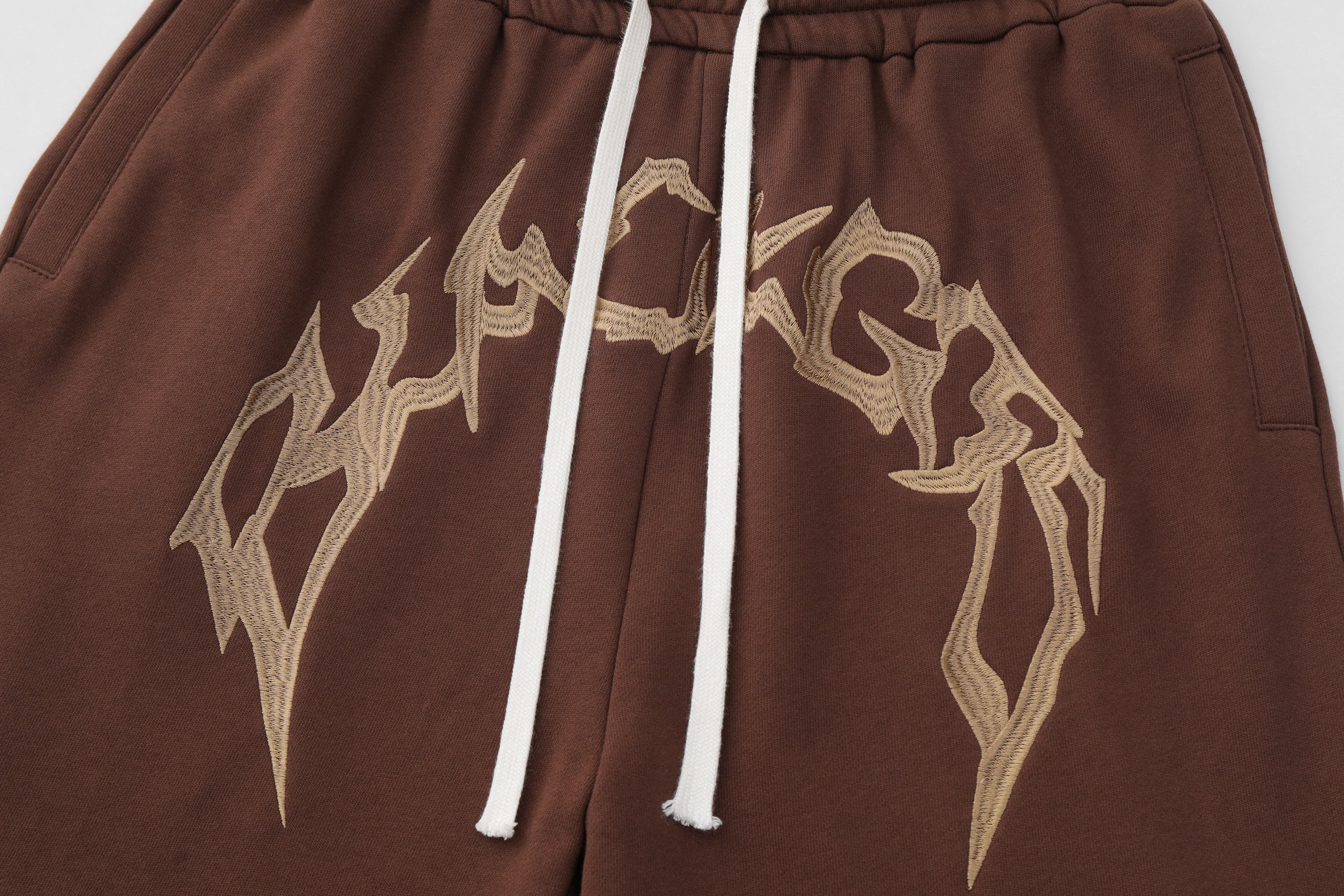 DONOTLOGO Oversized Gothic Embroidery Shorts | Unisex Baggy Sweatshorts | Retro Streetwear Drawstring Capris