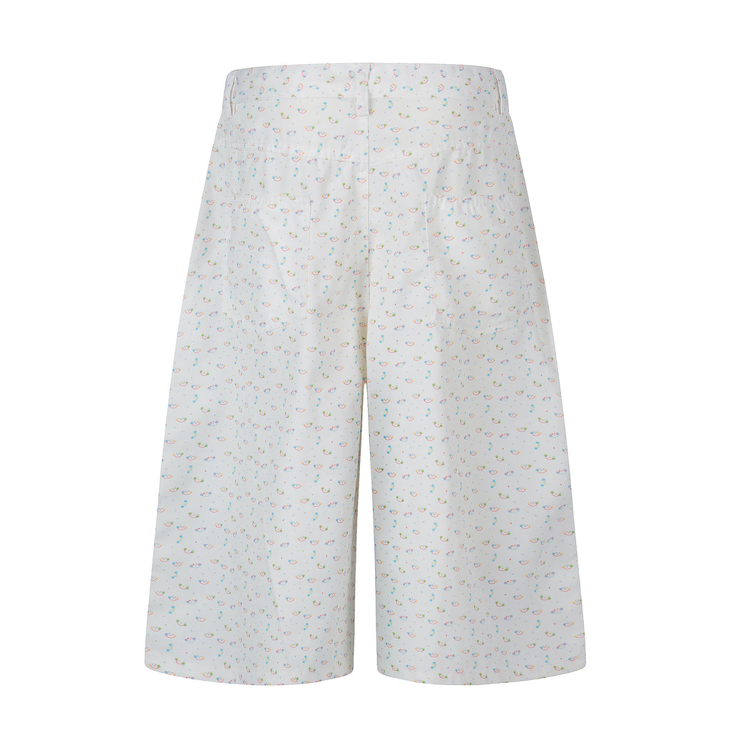 DONOTLOGO Whimsical Garden Collection | Unisex Relaxed Fit Cotton Cropped Pants | Playful Micro-Floral Print with Detachable Star Pendant Detail