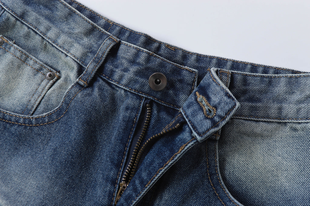DONOTLOGO Retro Blue Baggy Denim Shorts | Unisex Y2K Wide Leg Trousers with Natural Whiskering & Fade | High Street Relaxed Fit Bottoms