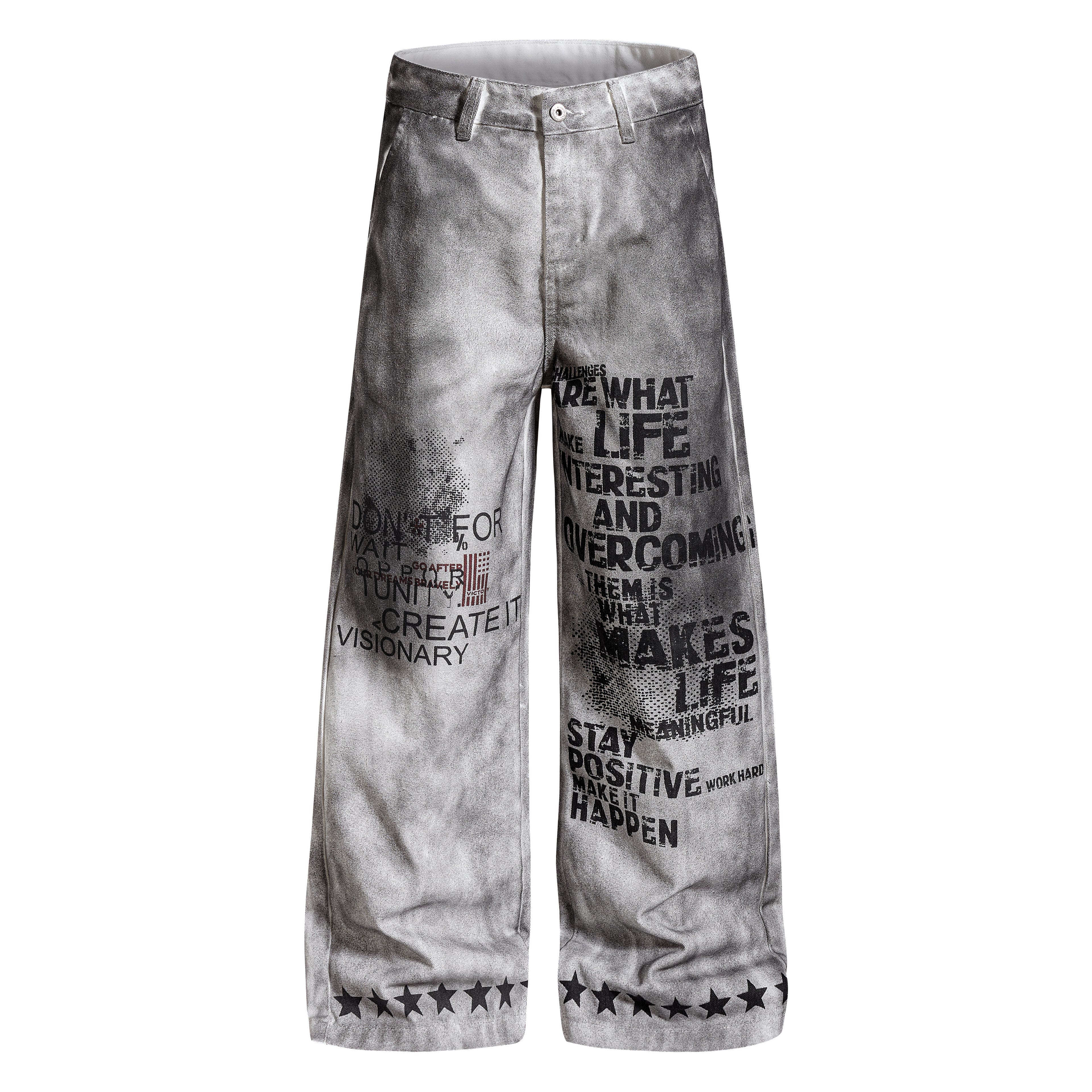 Unisex Vintage Washed Graffiti Paint Denim Jeans