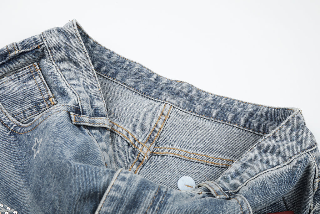 DONOTLOGO Urban Edge Collection | Unisex Relaxed Fit Denim Jeans | Bold Star Embroidery & Ripped Wash Finish with Classic Cotton Denim Fabric