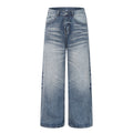 DONOTLOGO Retro Blue Baggy Denim Pants | Unisex Y2K Wide Leg Trousers with Natural Whiskering & Fade | High Street Relaxed Fit Bottoms