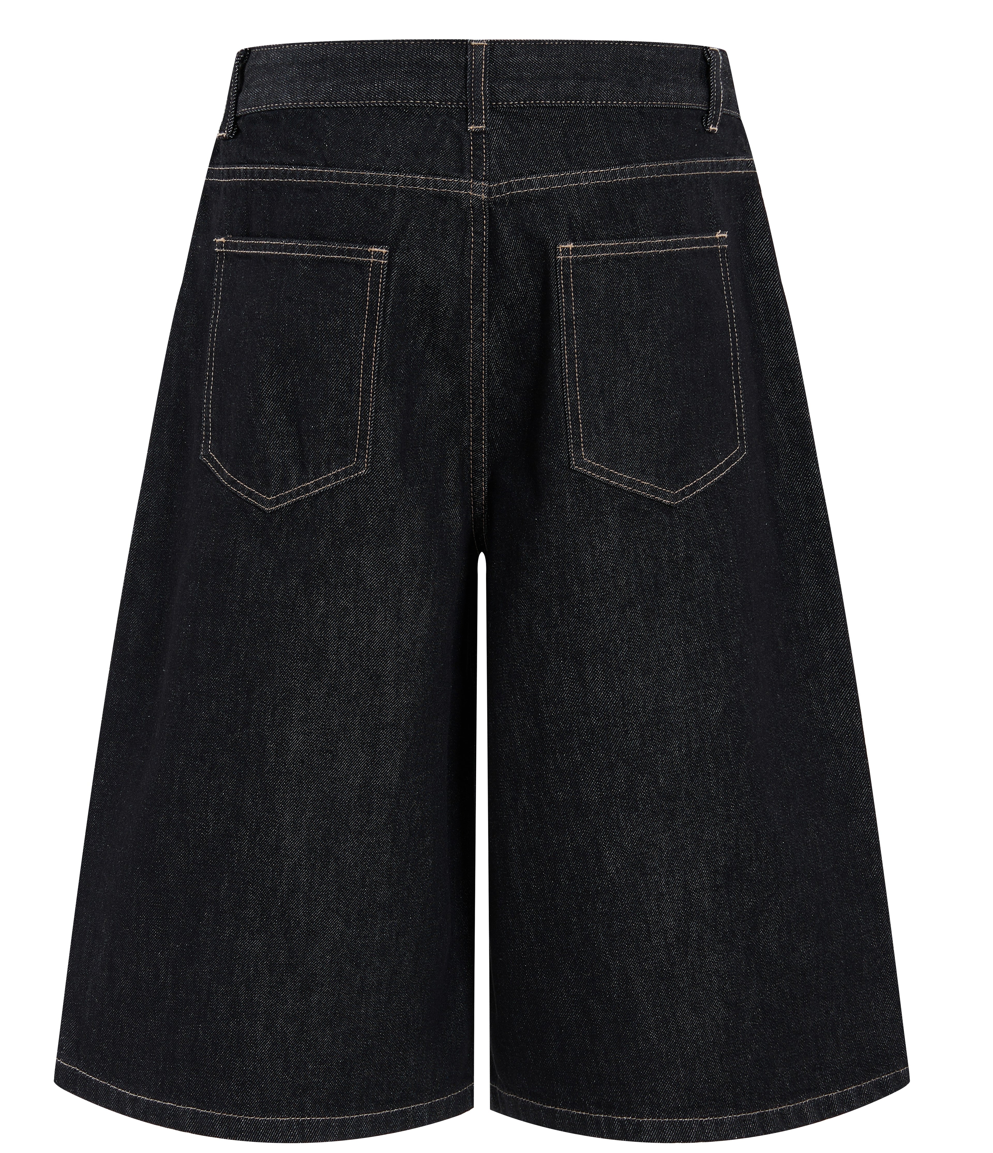DONOTLOGO Retro Black Raw Denim Shorts | Unisex Y2K Wide Leg Trousers with Minimalist Design | High Street Relaxed Fit Bottoms