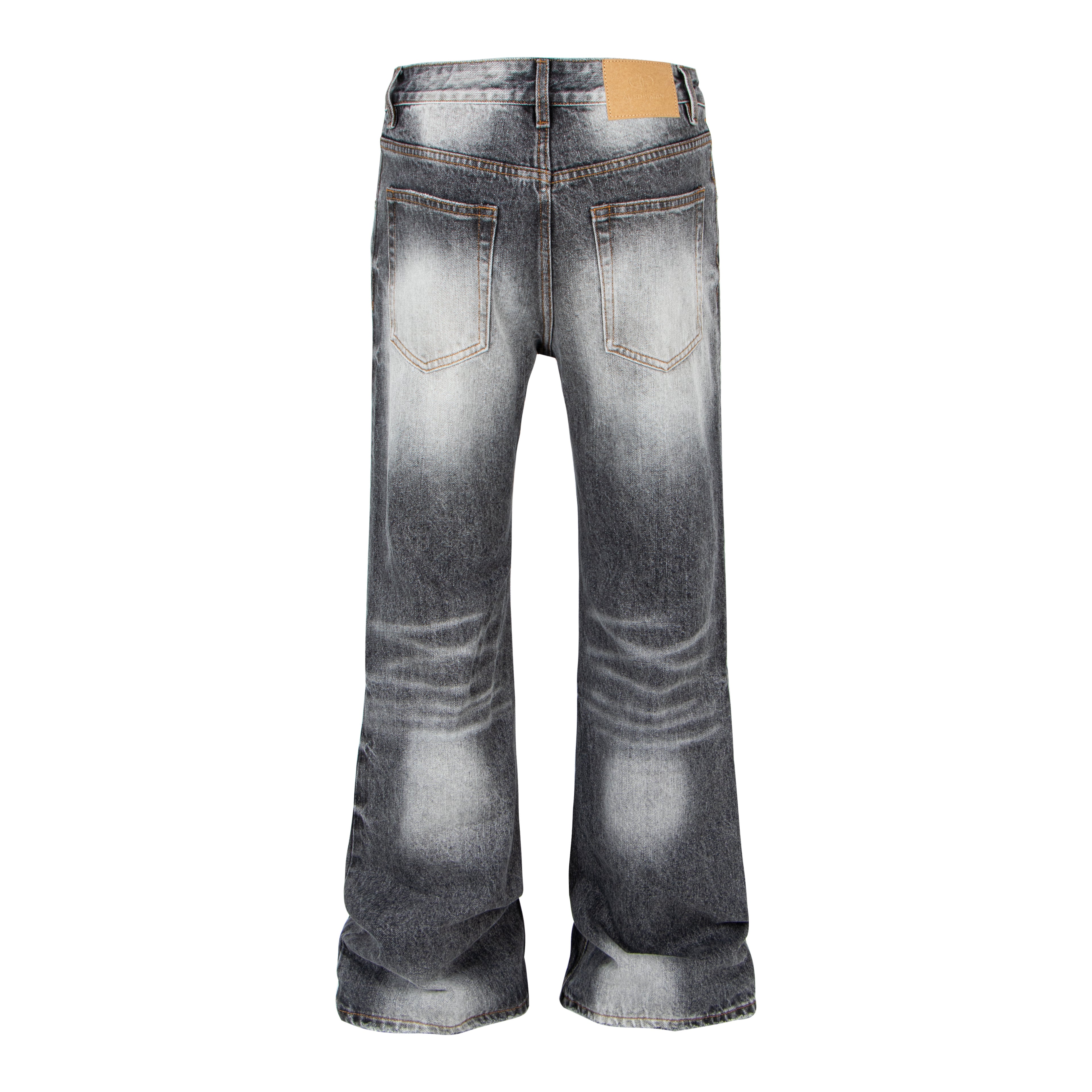 Vintage Washed Whiskered Black & Gray Distressed Flared Jeans