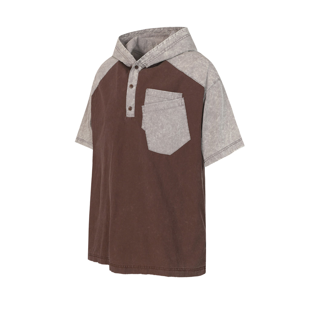 DONOTLOGO Urban Utility Collection | Unisex Relaxed Fit Hooded Tee | Bold Raglan Colorblocking & Functional Chest Pocket with Soft Washed Cotton Blend Fabric