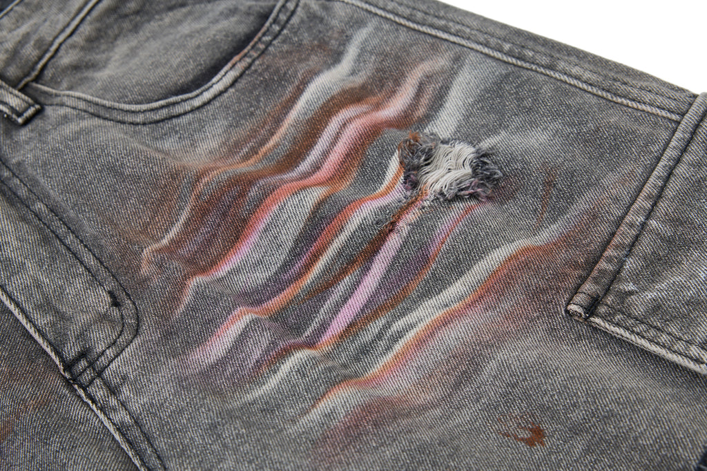 Unisex Vintage Washed Graffiti Denim Pants