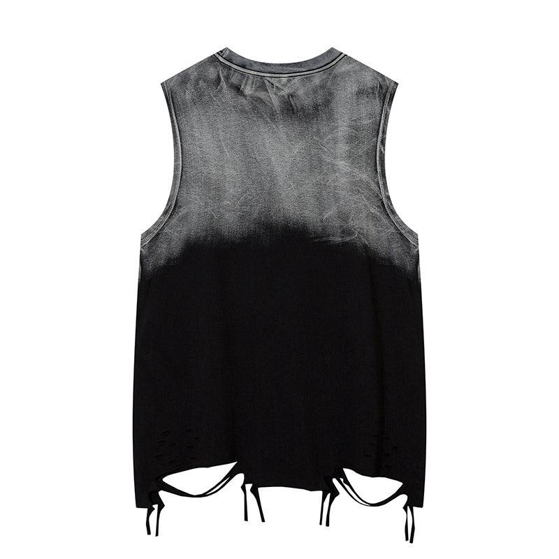 DONOTLOGO Heavy Gradient Washed Sleeveless Tank | Unisex Y2K Oversized Distressed Vest | Vintage High Street Raw Edge Top