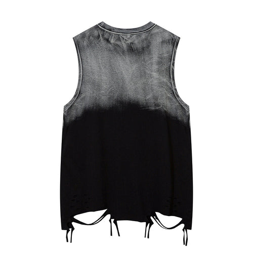 DONOTLOGO Heavy Gradient Washed Sleeveless Tank | Unisex Y2K Oversized Distressed Vest | Vintage High Street Raw Edge Top