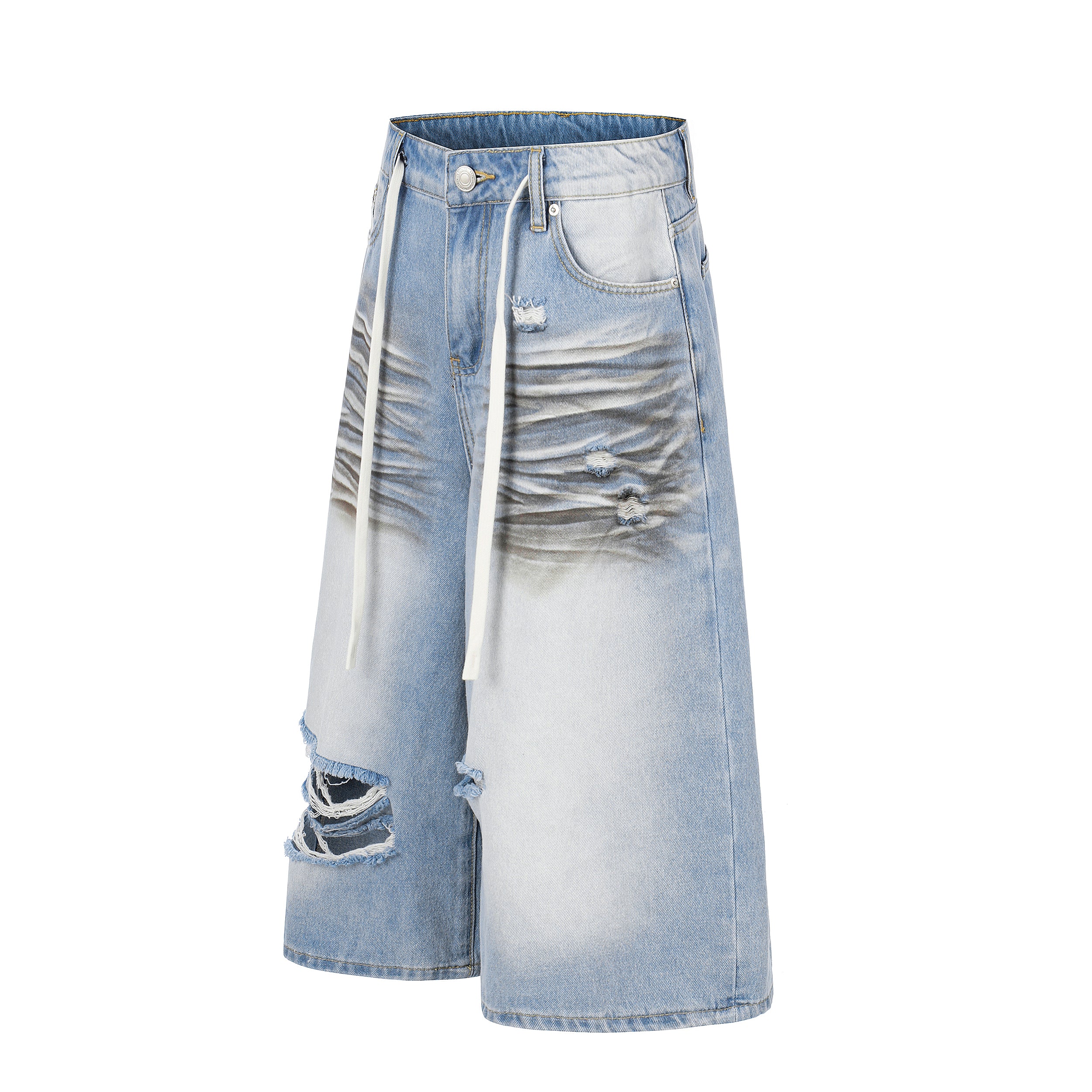 DONOTLOGO Urban Streetwear Collection | Unisex Relaxed Fit Denim Shorts | Bold Ripped Motif & Drawstring Detail with Classic Cotton Denim Fabric